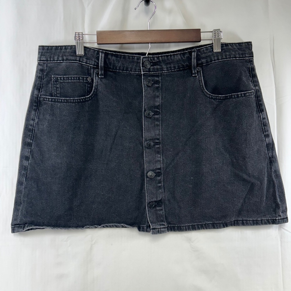 American Eagle Denim Skirt Womens 18 Black Super Hi-Rise A-Line Button Front